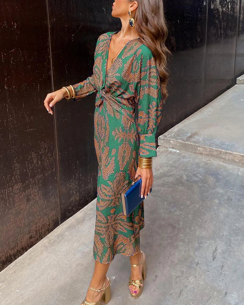 Dina - Elegantes Kleid mit Langen Ärmeln und Blumendruck